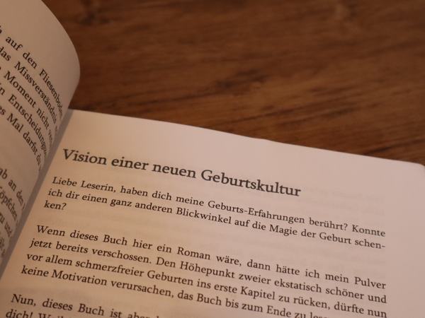 Aufnahme einer Buchseite über die Vision einer neuen Geburtskultur.